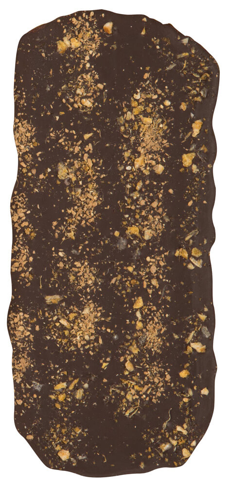 barra de chocolate naranja jengibre y vainilla producto - BARRA DE CHOCOLATE CON JENGIBRE, NARANJA, Y VAINILLA 100g 70%