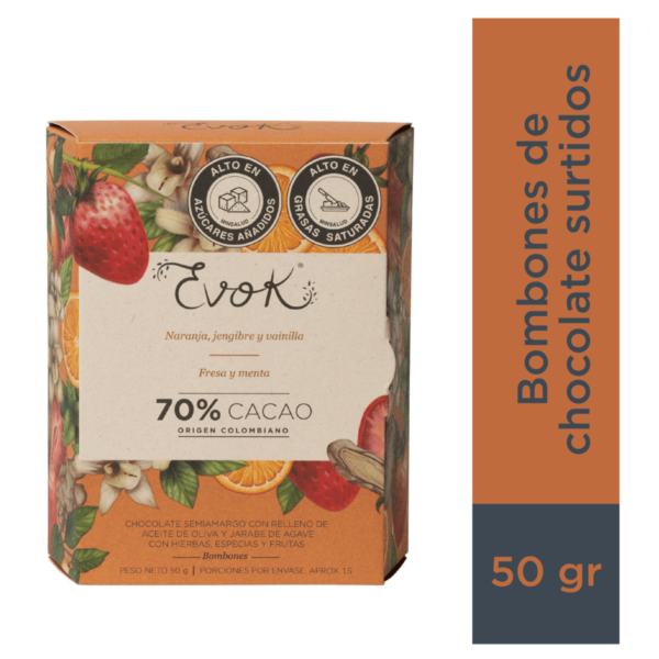 Choc Bbon Bt 70% Naranja, Fresa 10Unx5G - EVOK, un toque de bienestar para tu día - 1