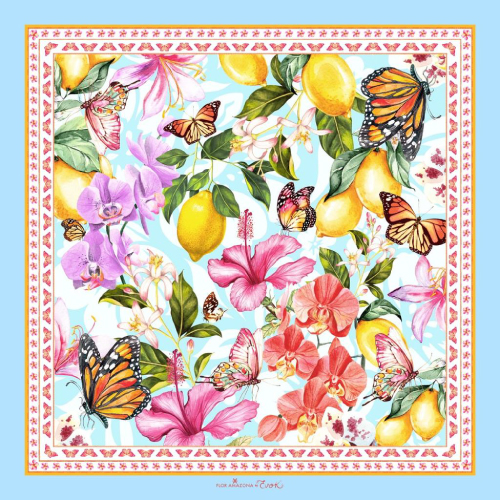 Pañuelo con diseños de limones y mariposas